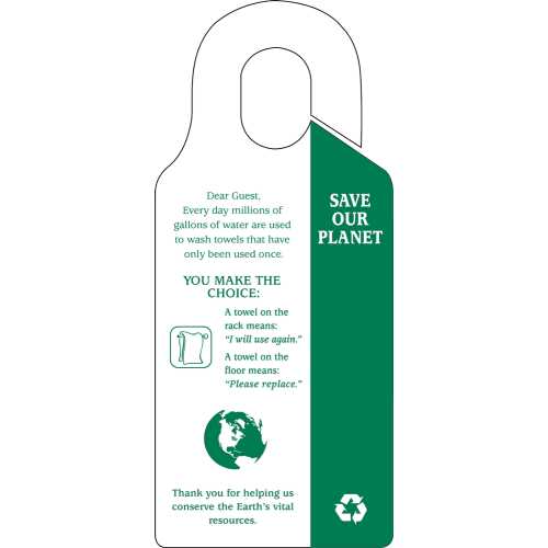 Sign - Save Our Planet/Towel Conservation Hanging Sign, 7.88 x 3.5, White/Green